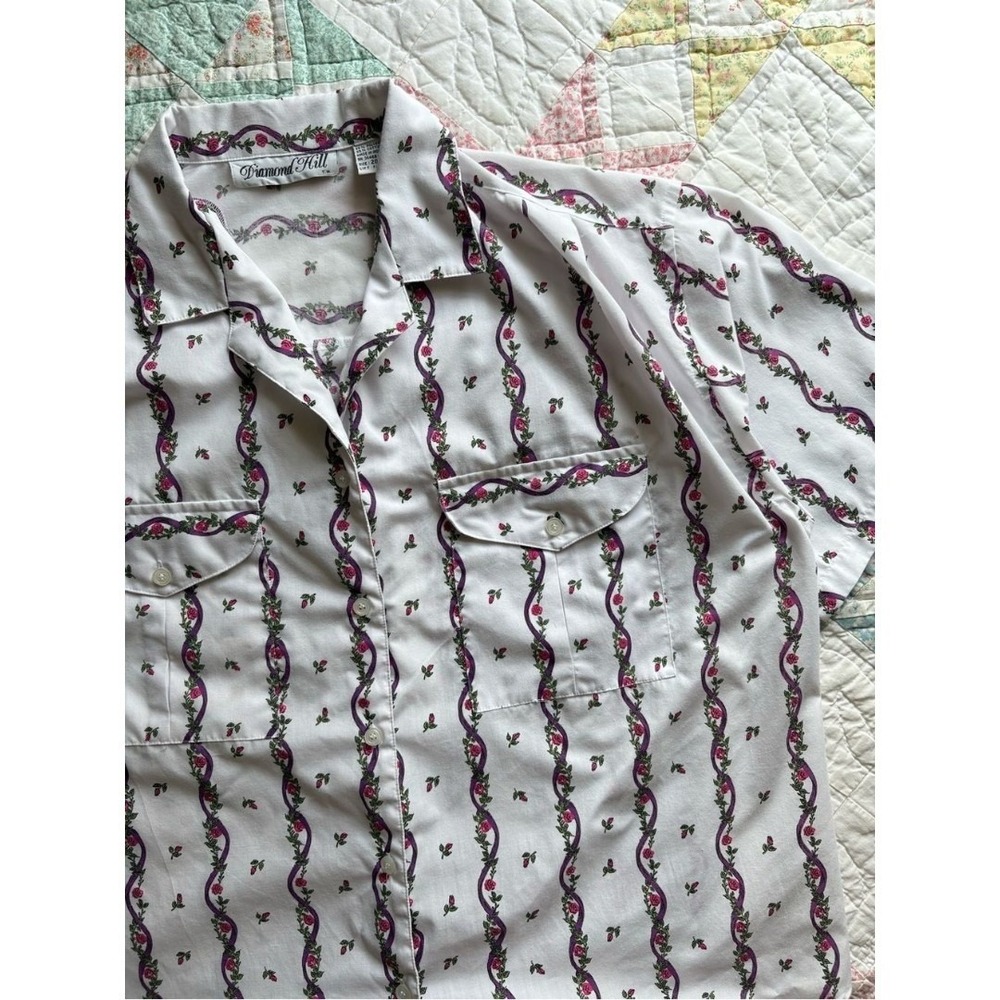 Vintage 90s Floral Blouse 20W Plus Size Button Front Pink Purple Cottagecore